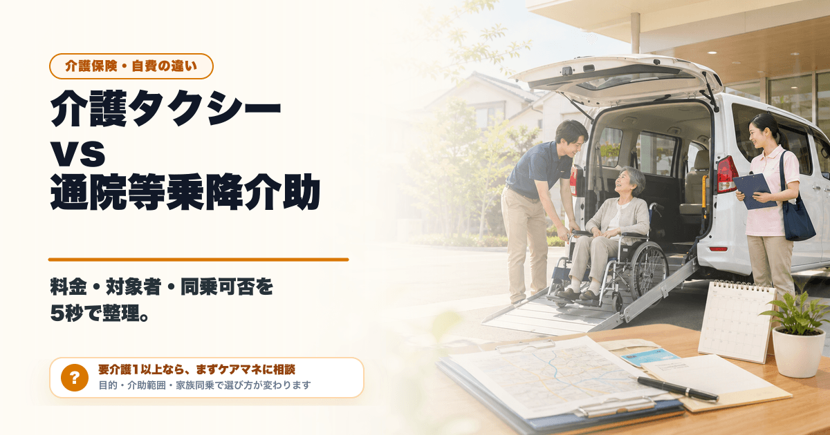 介護タクシーと訪問介護「通院等乗降介助」の違い完全ガイド|料金・対象者・選び方【2026年版】