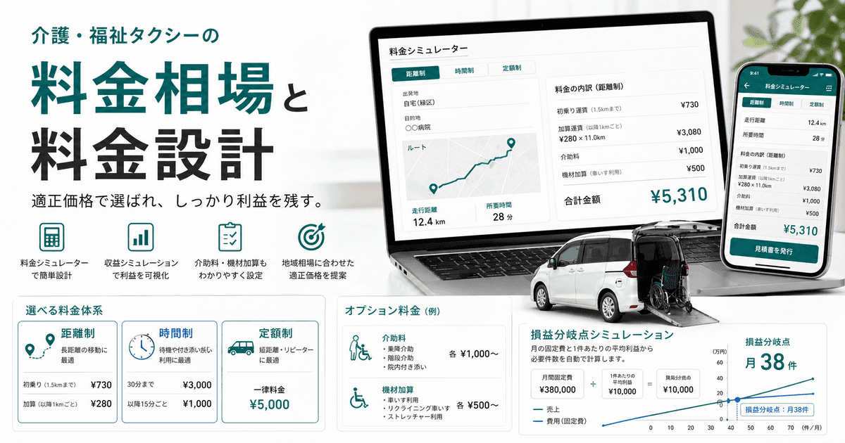 介護タクシー 料金相場と設定ガイド|地域別・1日売上の計算例つき